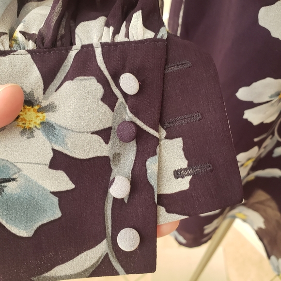 CAbi Ellery dress royal flower floral long sleeve chiffon small new #4018 - Picture 5 of 11